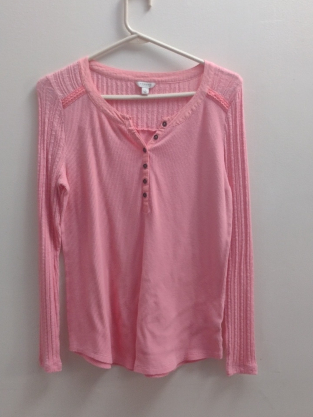 Sonoma Women’s Pink Henley Long Sleeve Top L Coral
